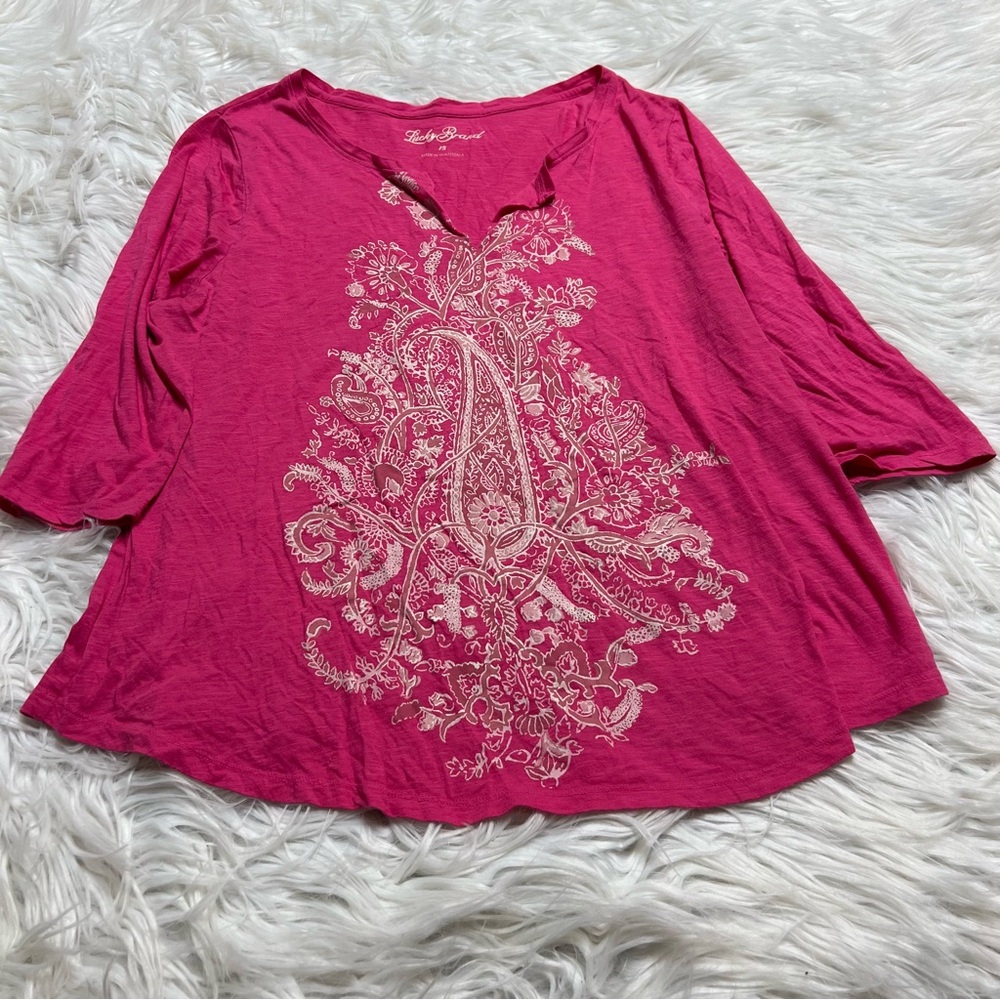 Lucky Brand 1xl /L.Pink Embroidered Women Top